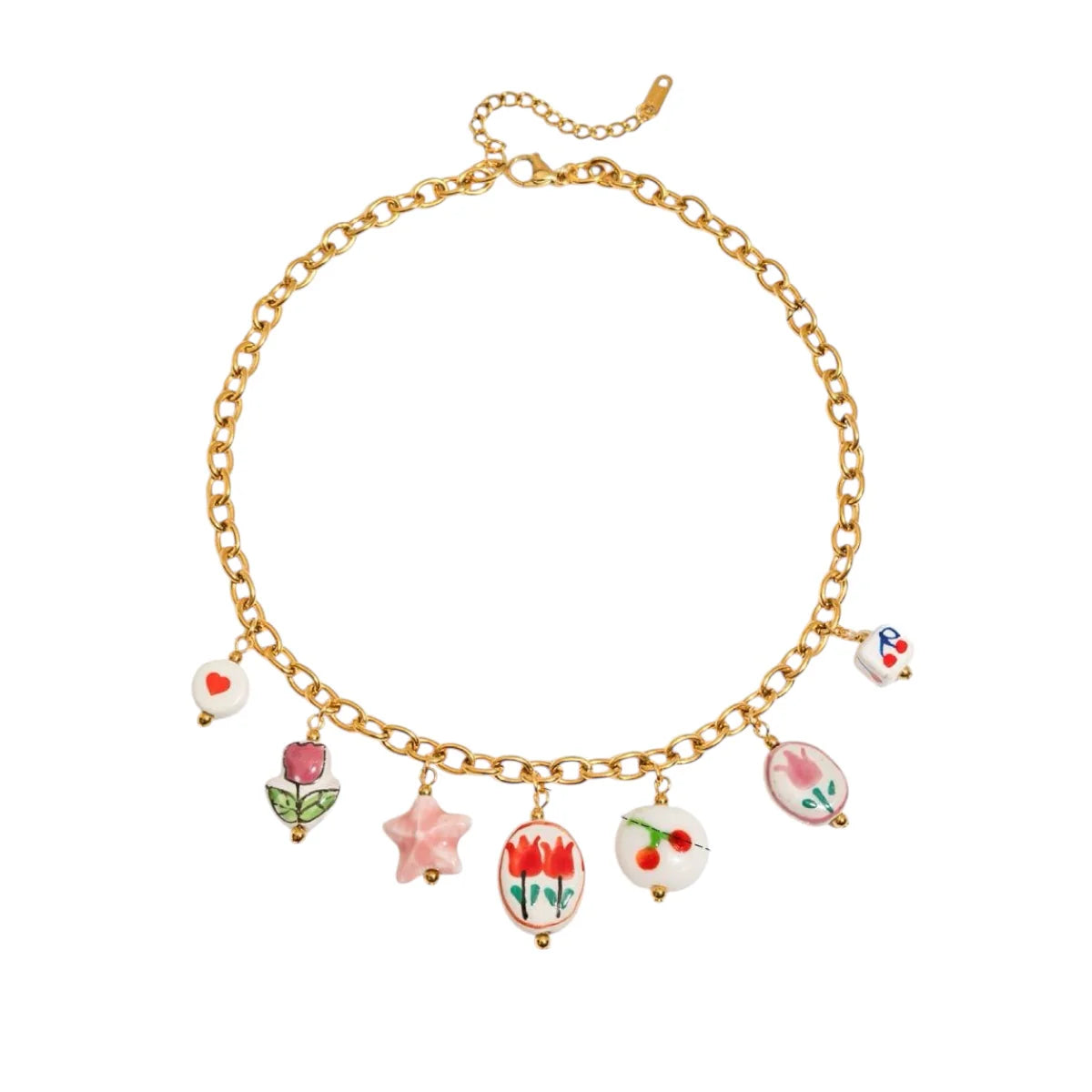 Pink Red Flowers Charm Necklace