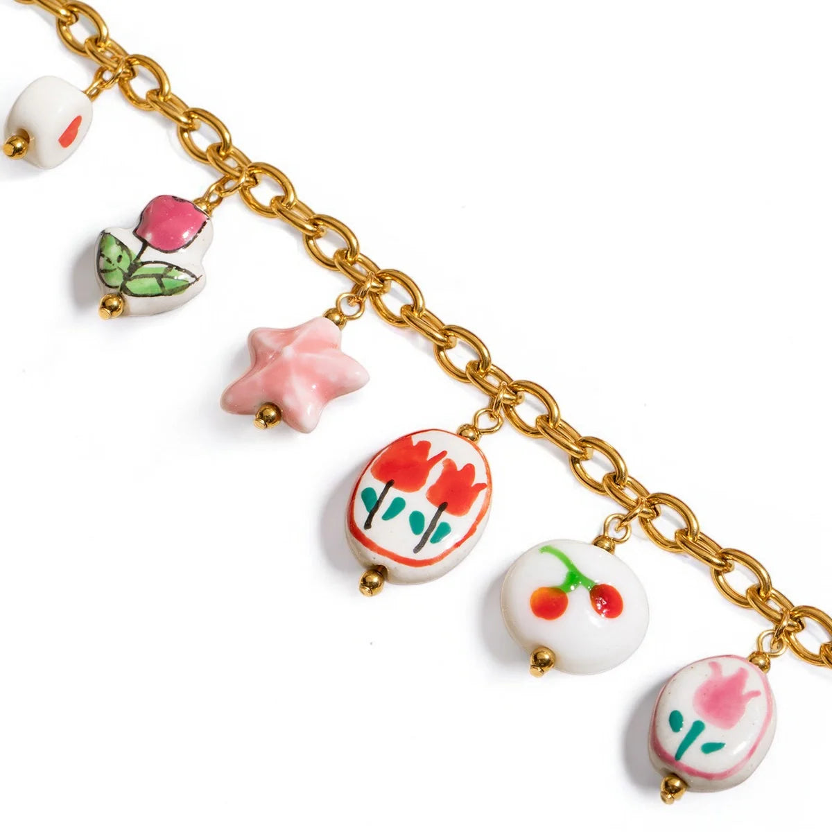Pink Red Flowers Charm Necklace
