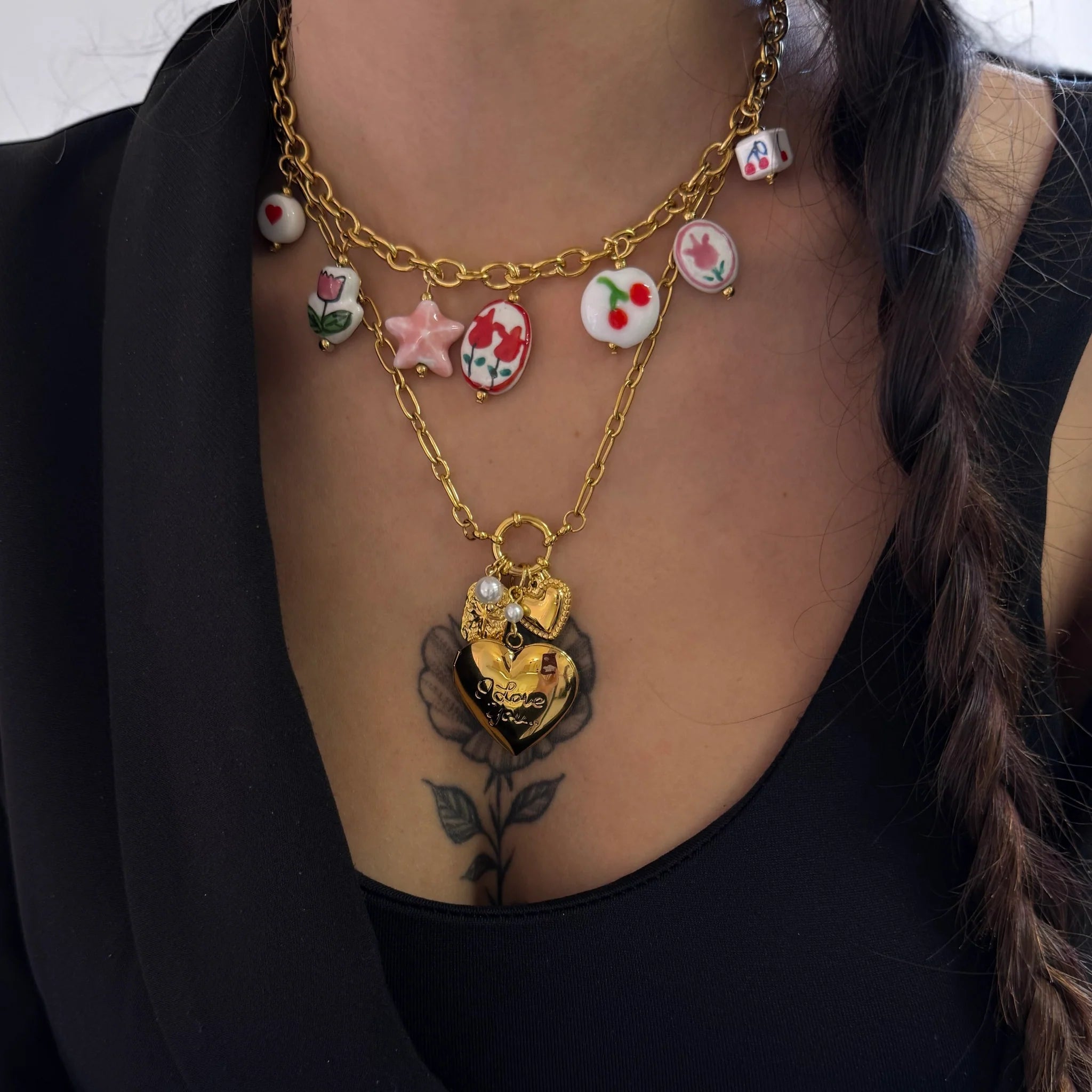 Pink Red Flowers Charm Necklace