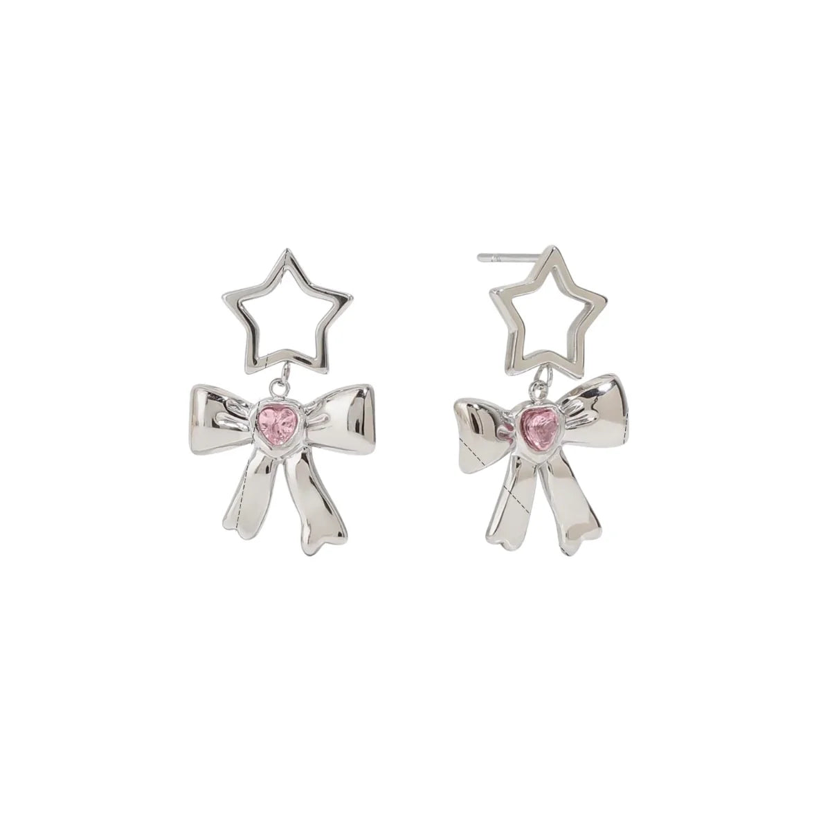 Star Bow Pink Silver Earrings
