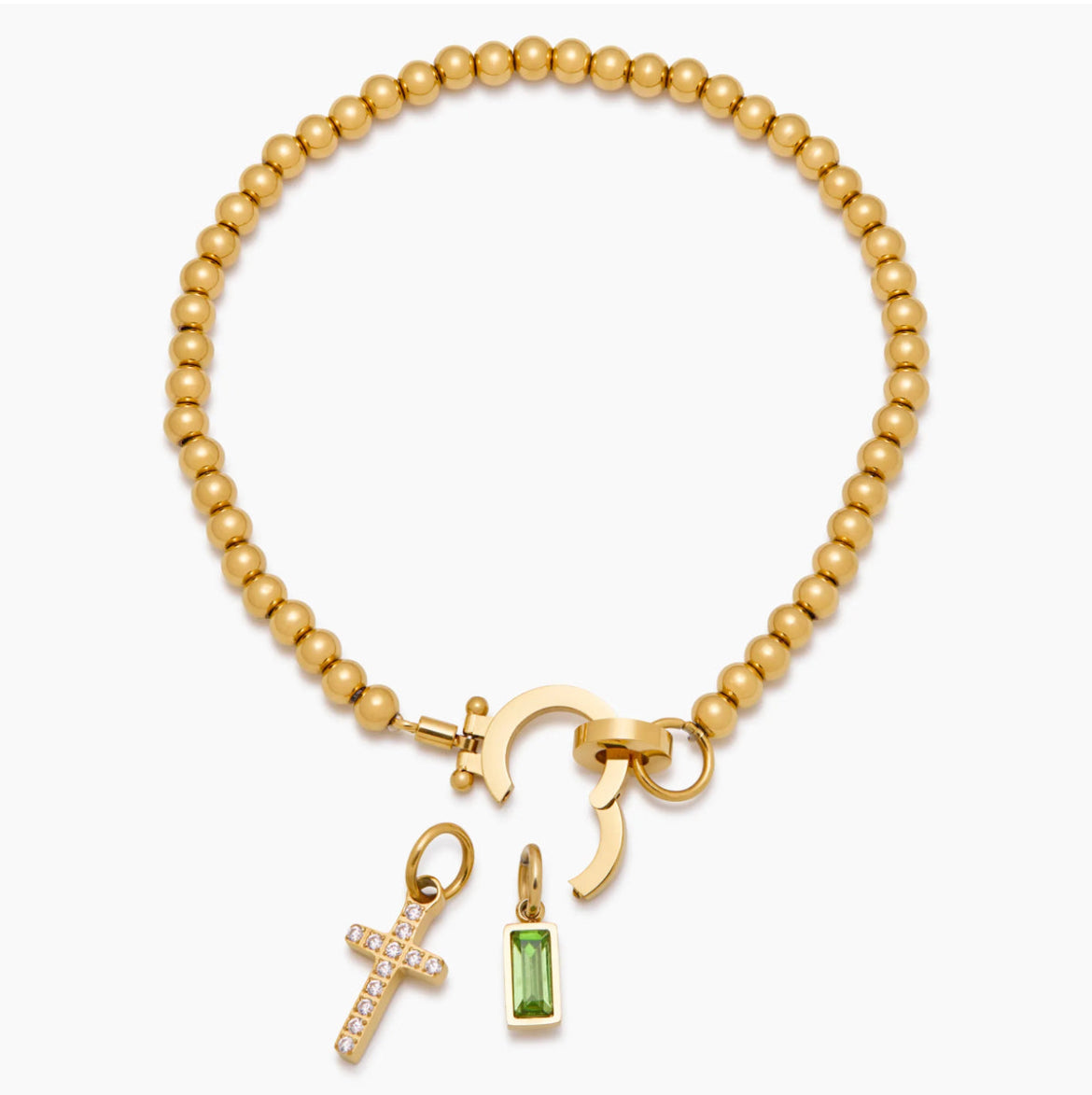 Beaded Birthstone Cross Charm Bracelet