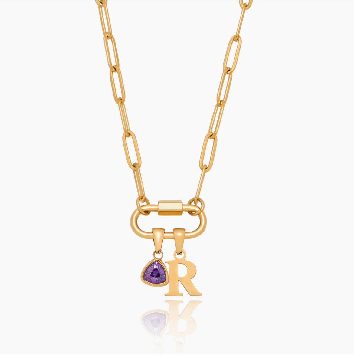 Carabiner Charm Birthstone Initial Necklace