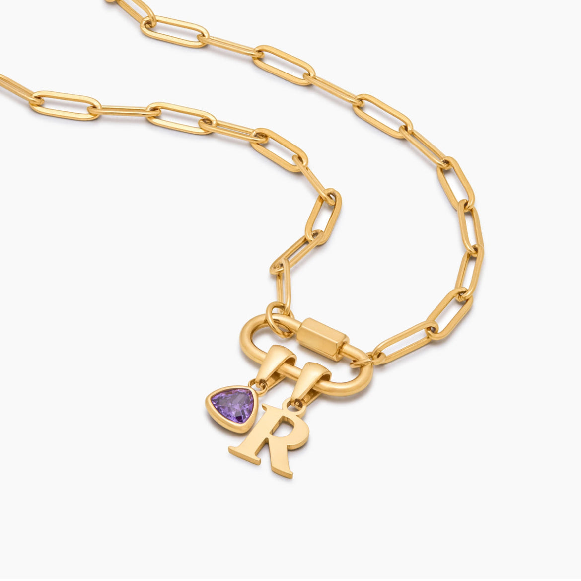 Carabiner Charm Birthstone Initial Necklace