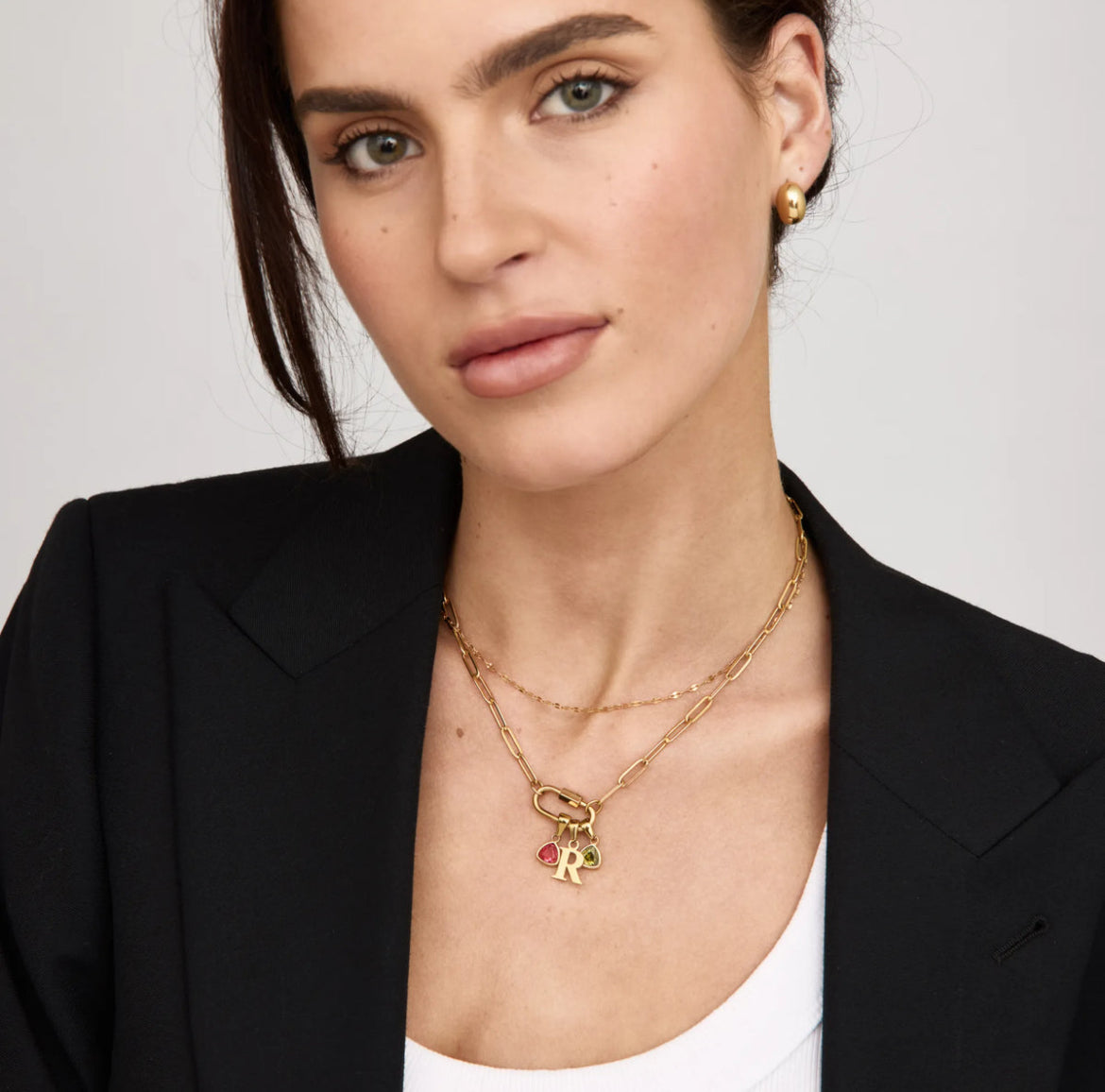 Carabiner Charm Birthstone Initial Necklace