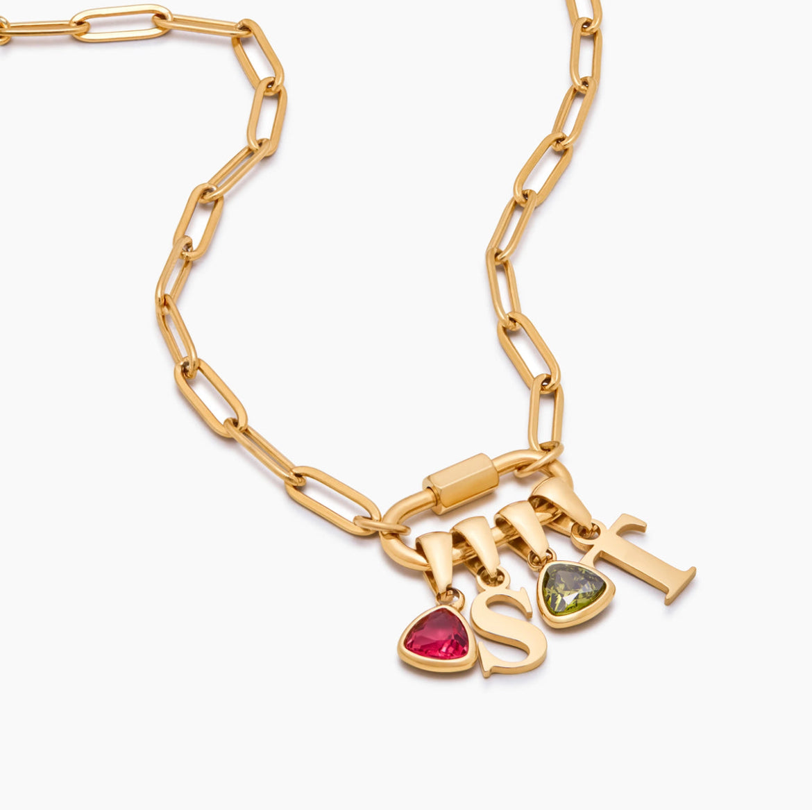 Carabiner Charm Birthstone Initial Necklace