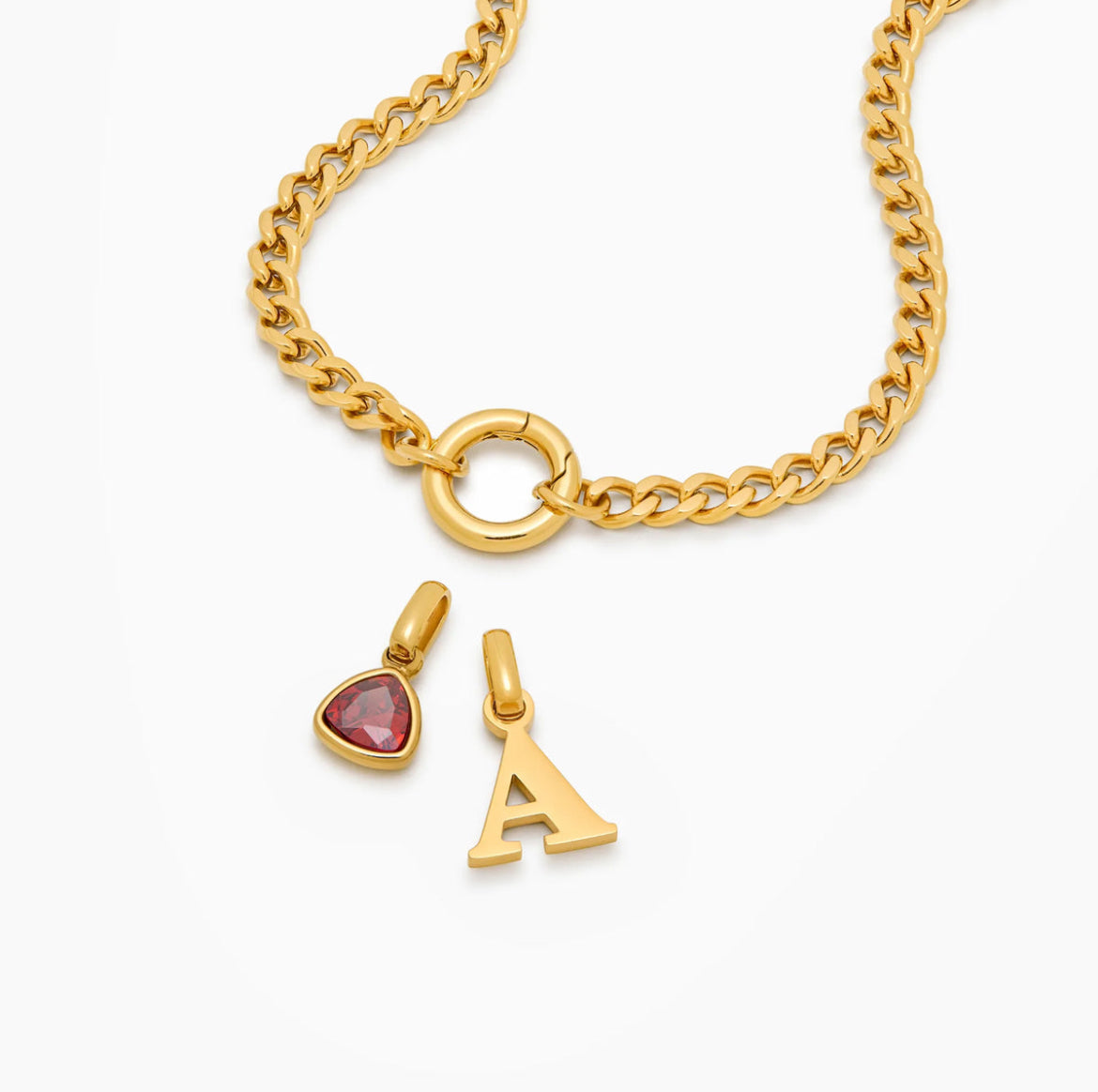 Initial Birthstone Curb Chain Necklace