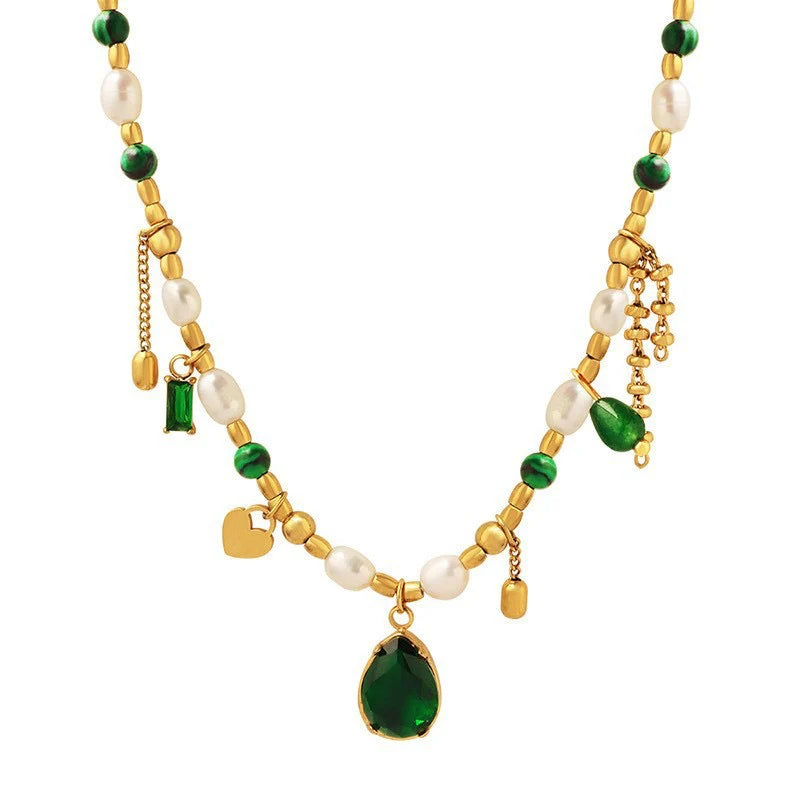 Green Pearls Pendant Necklace