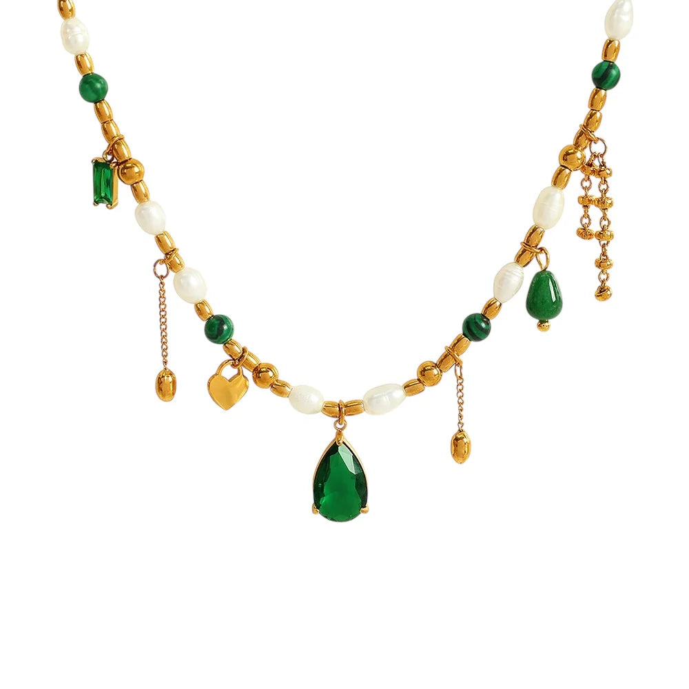 Green Pearls Pendant Necklace
